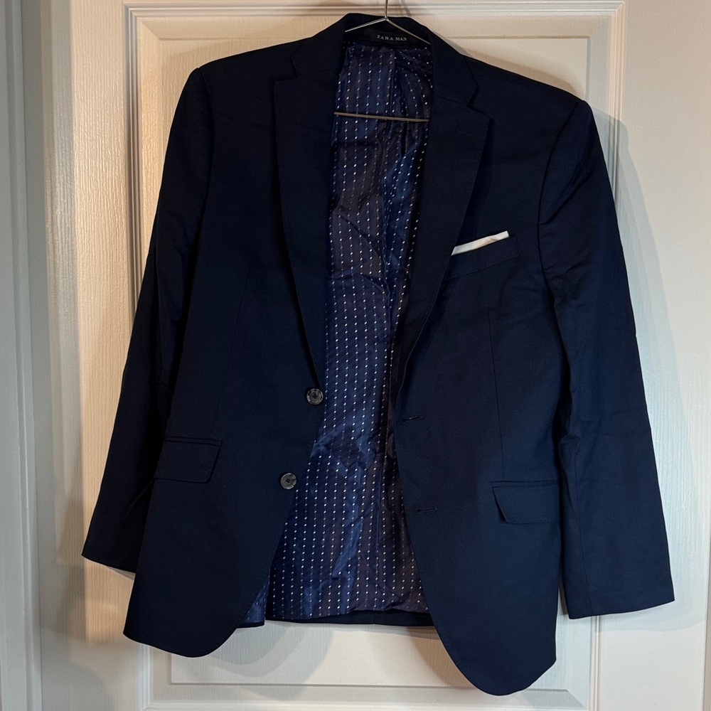 Men's Navy Blazer - Classic Two-Button Suit Jacket